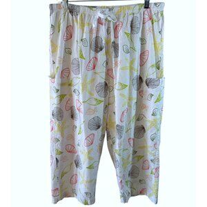 Fresh Produce White Seashell Print Cropped Cargo Pants 100% Cotton Size 1X
